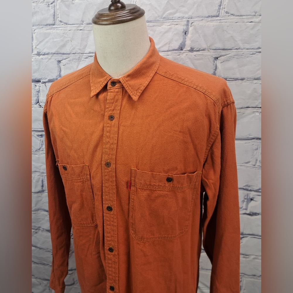 Levi's Men's Vintage 90s Denim Shirt Orange Button Down Size Large - Picture 11 of 16